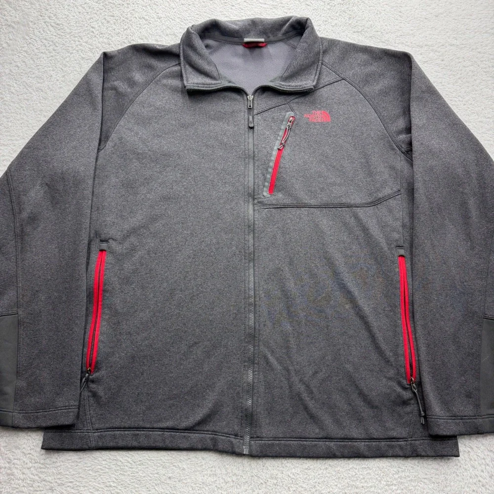 The North Face Mens Gray Full Zip Fleece Jacket Red‎ Trim Outdoor Hiking XL